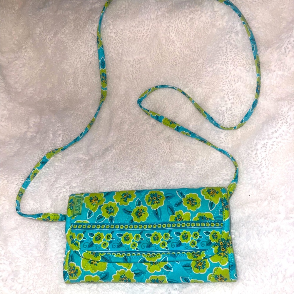 🩵💚 Maggie B Blue & Green Quilted Floral Clutch Wallet Shoulder small Purse